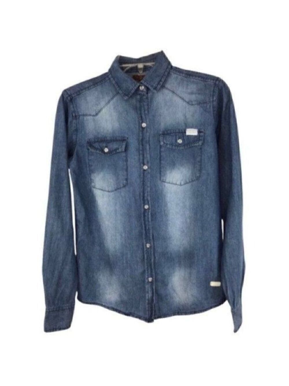 7 For All Mankind Girls denim chambray blouse long sleeve size  XL 100% cotton